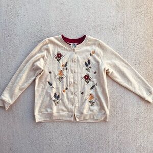 C&K vintage cottagecore embroidered floral button cardigan folk cozy sweatshirt